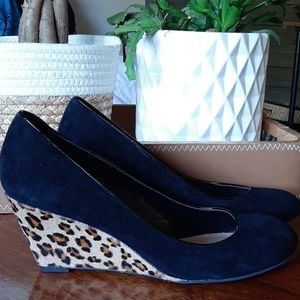 Franco Sarto black & leppard print wedges